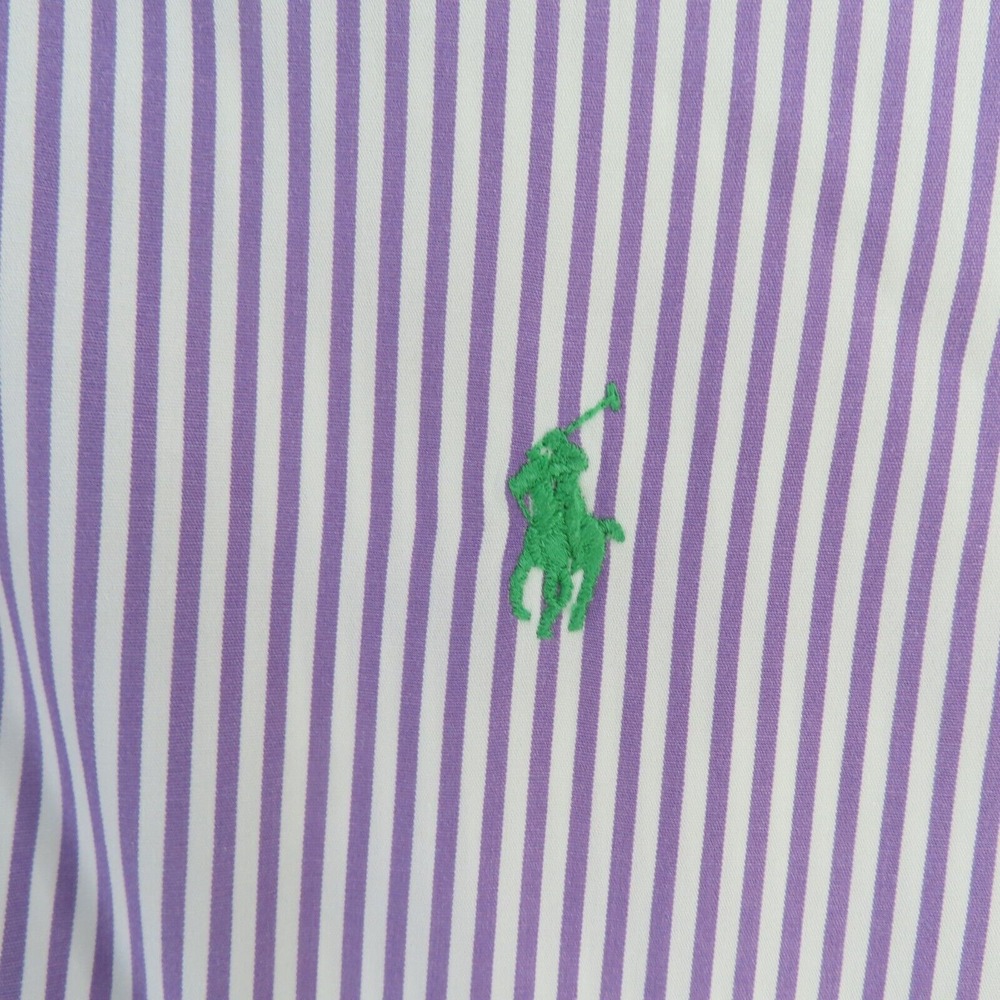 Ralph Lauren Shirt Mens Large 16.5 Purple Striped Long Sleeve Green Pony Classic - Picture 2 of 8